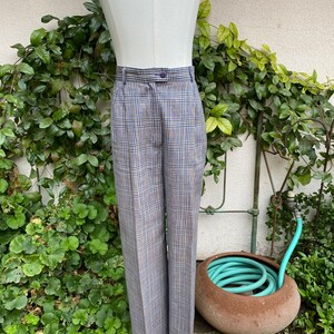 Vintage Pendleton Country Sophisticates Plaid Pants Navy Tan Petite Pleat Front Trousers Waist 25