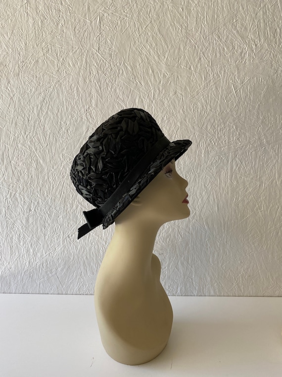 Vintage Black Straw Cloche Hat Vintage Millinery - image 1