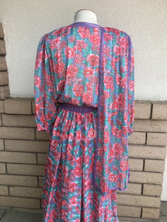 SALE 80s Diane Freis Dress Pink Floral Print with… - image 4