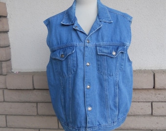 Denim Vest 80s 90s Vintage Blue Jean Vest Unisex Size M-L