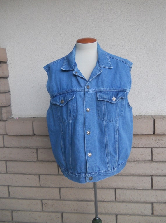 Denim Vest 80s 90s Vintage Blue Jean Vest Unisex … - image 1