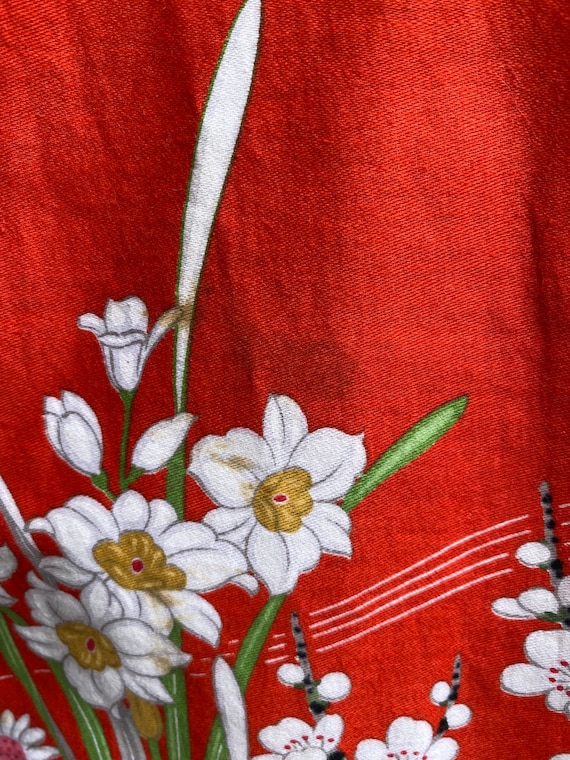 Vintage Red Floral Cotton Japanese Kimono // Full… - image 8