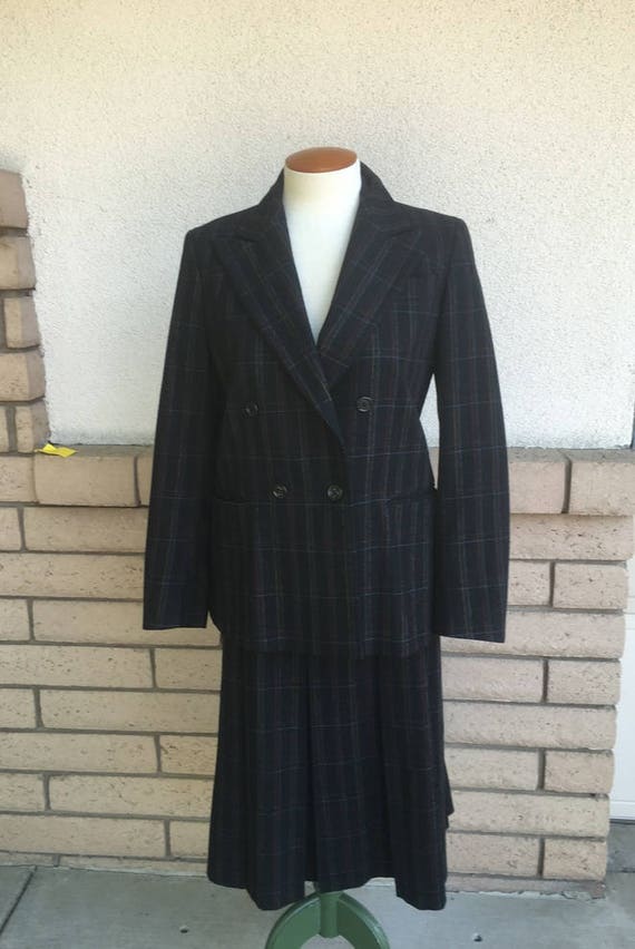 70s 80s Plaid Skirt Suit by Designer Ted Lapidus M