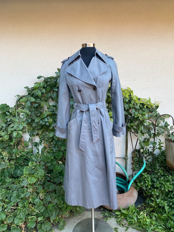 70s Gray Belted Trench Coat by Junior Gallery Zip… - image 1