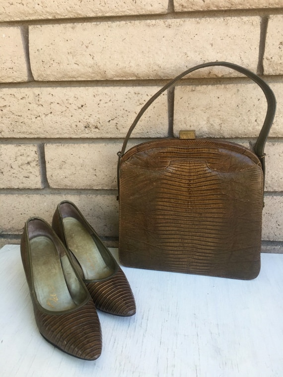 50s Reptile High Heels & Purse Designer Set by Pa… - image 1