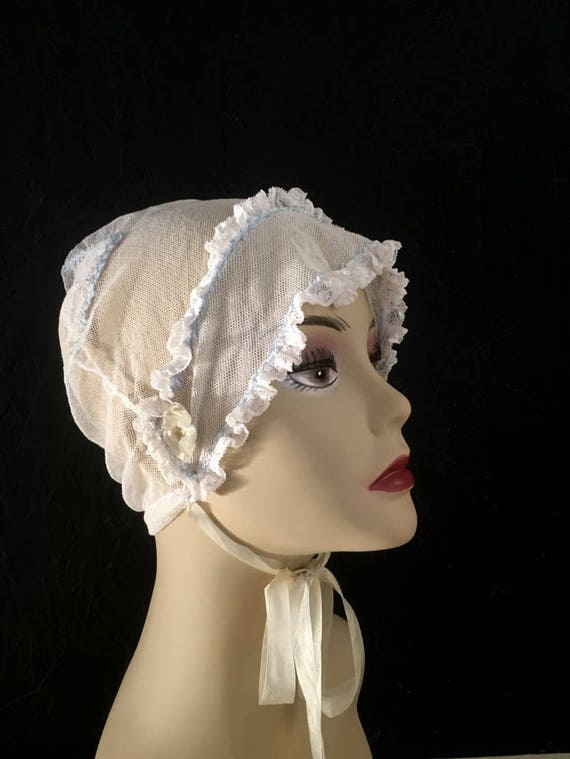 Vintage Antique Bonnet Embroidered Bonnet Net Wome