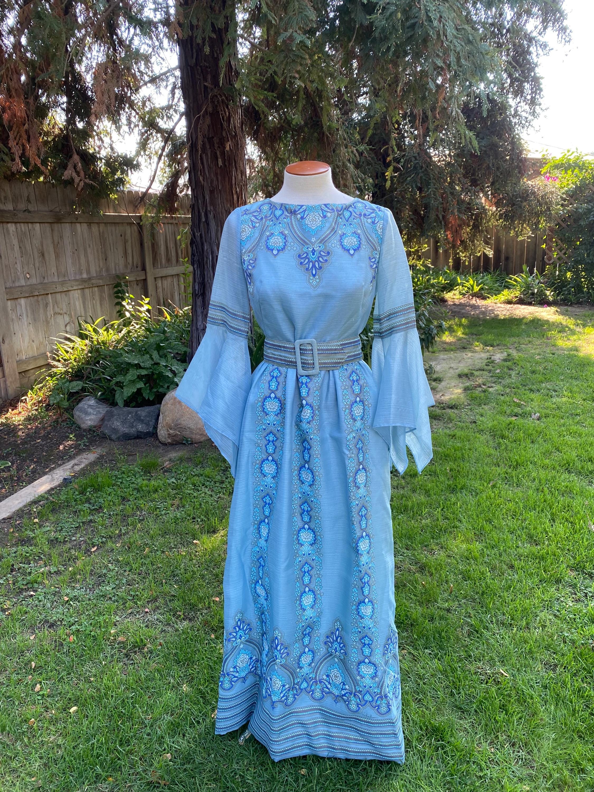 Dusty Blue Floral Long Dresses - Etsy