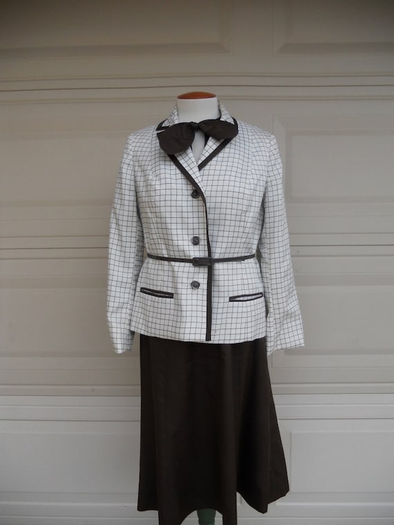 SALE 60s Dress Set .  Dress and Jacket Brown Chec… - image 1