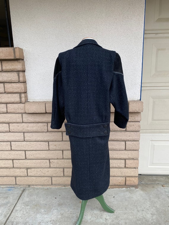 VTG 80s BLACK DOUBLE BREASTED HEAVYWEIGHT SHERPA WOOL DUSTER COAT SIZE XL