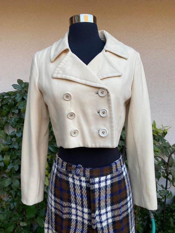 Vintage 60s Cream Wool Cropped Nautical Jacket by… - image 2