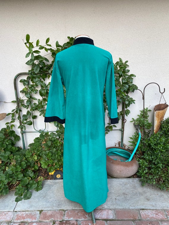 70s Vanity Fair Color Block Robe Emerald Green Ho… - image 5