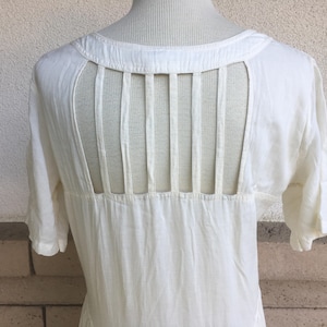 Vintage 80s Embroidered Ivory India Dress CAGE BACK Boho Midi Dress Extra Large Plus Size