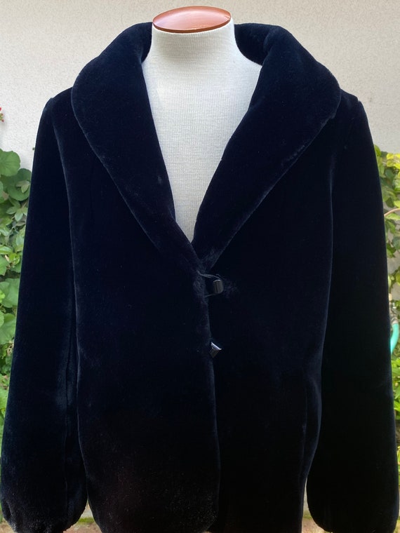 Vintage 70s Faux Fur Jacket Black Plush Teddy Bea… - image 2