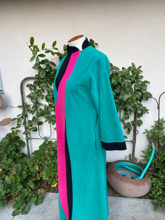 70s Vanity Fair Color Block Robe Emerald Green Ho… - image 2