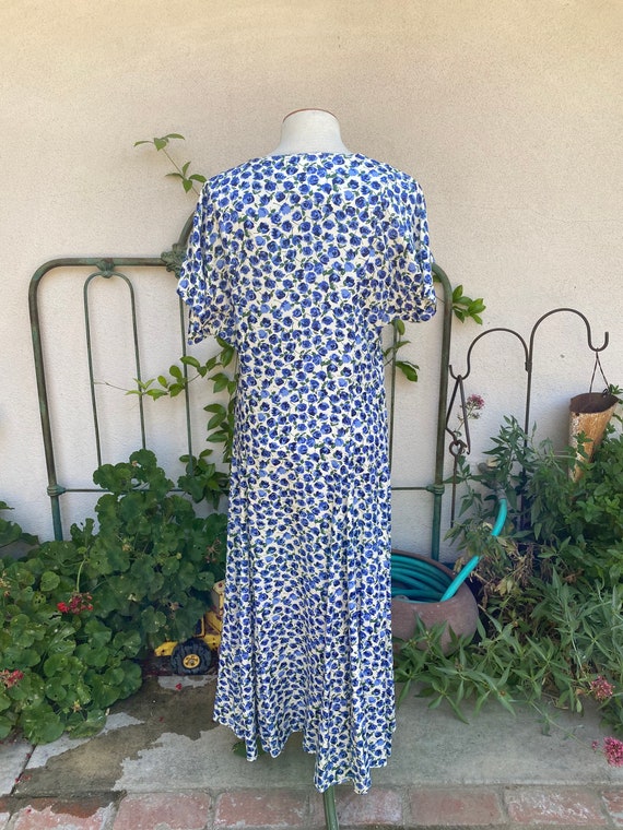 Vintage Blue Floral Maxi Dress // Draped Cowl Nec… - image 5