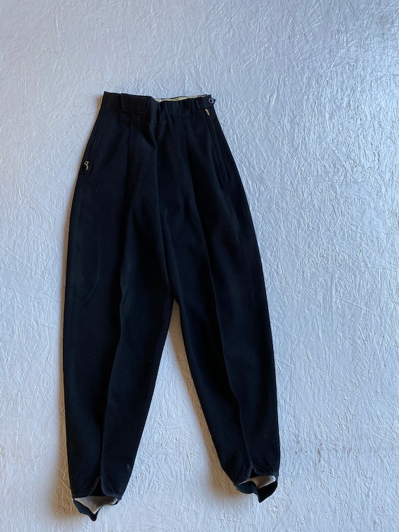 Vintage 40s Black Wool Ski Pants High Waist Tapere