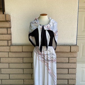 70s String Knit Cape Dress High Waist Contrast Summer Dress with Shawl Henry Lee Size XS
