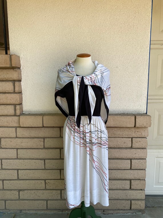 70s String Knit Cape Dress High Waist Contrast Su… - image 6