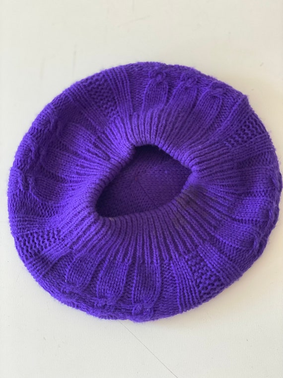 70s Purple Beret Tam Hat Cable Knit Design Men Wo… - image 5