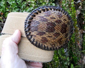 Vintage Tan Suede Leather Belt and Snakeskin Belt Buckle Medium
