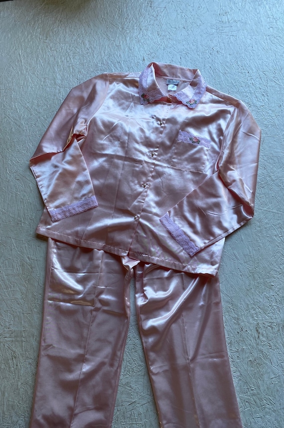 90s NWT Silky Lace Pajamas // 2-Piece Pink Sleepw… - image 1