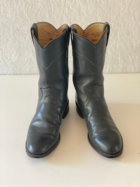 Vintage Gun Metal Gray Leather Justin Boots Women… - image 3