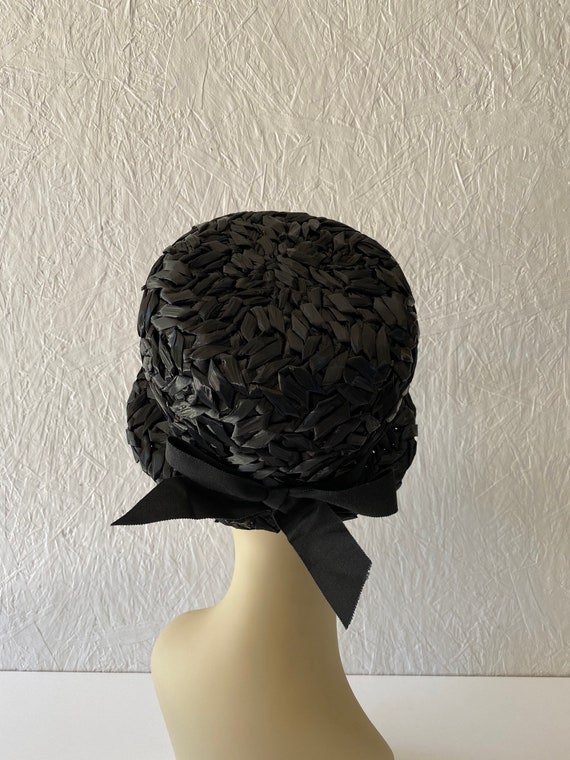 Vintage Black Straw Cloche Hat Vintage Millinery - image 4