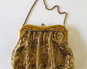 Vintage 40s Whiting & Davis Bag Gold Mesh Mini Chain Maille Evening Bag Purse
