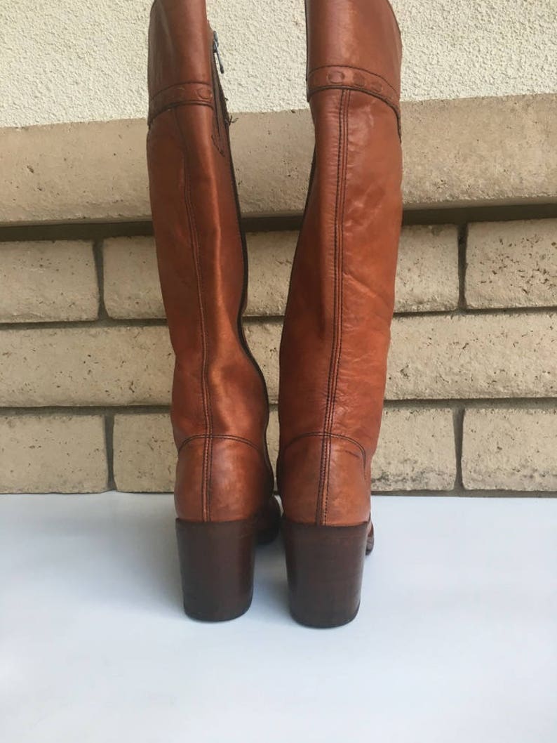 Vintage 70s Rust Woven Leather Knee High Boots Made in Uruguay Size 7 1/2 B image 5