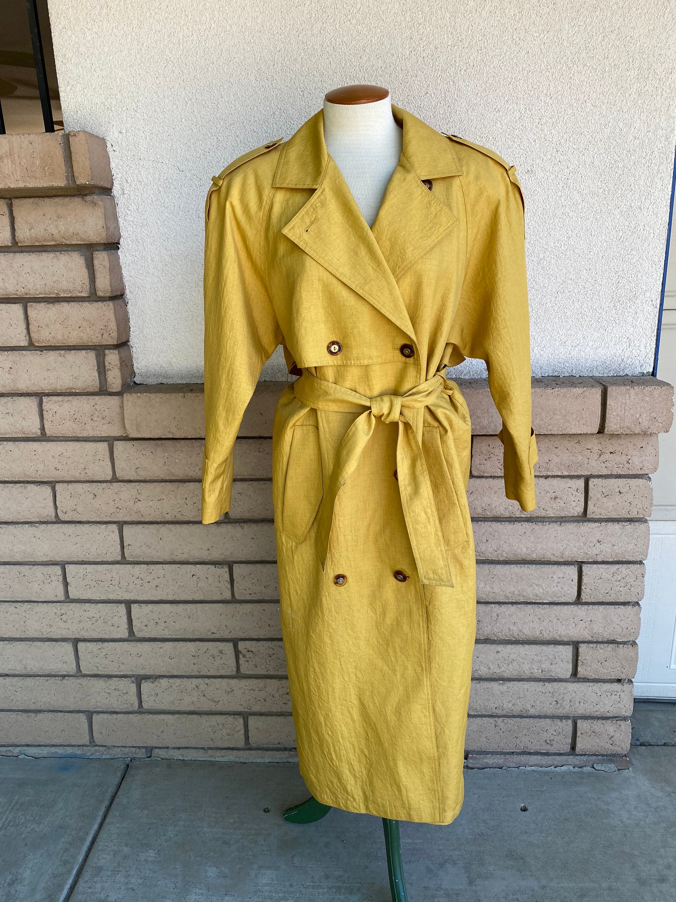 80s 90s Mustard Trench Coat // Full Length Double Breasted - Etsy