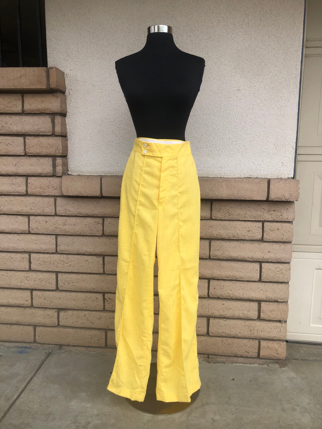 70s Sunshine Yellow Bell Bottoms High Waisted Pants Creased - Etsy