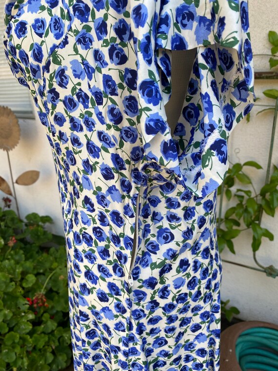 Vintage Blue Floral Maxi Dress // Draped Cowl Nec… - image 6