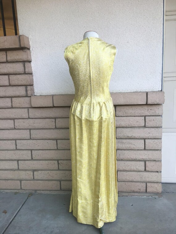 60s 70s Yellow Gold Brocade Maxi Party Dress Slee… - image 4