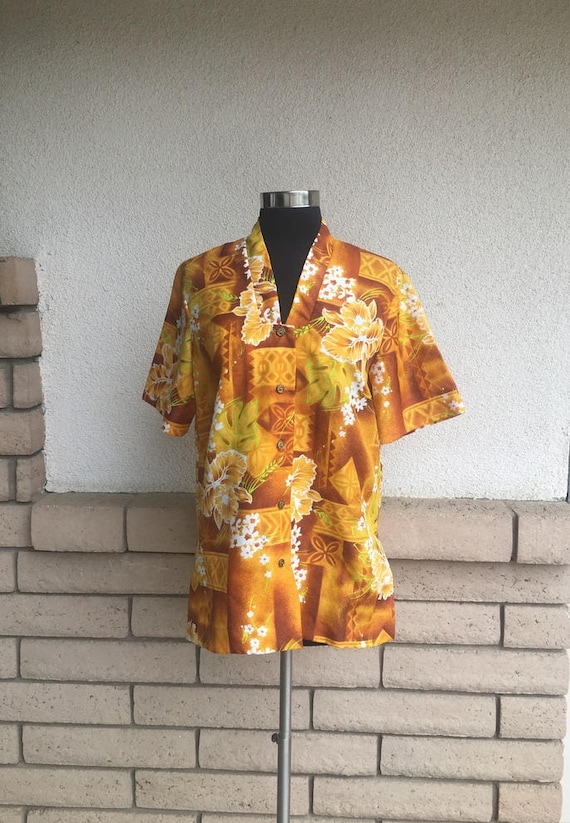 50s Golden Brown Hawaiian Tunic Top Shirt by Roya… - image 1