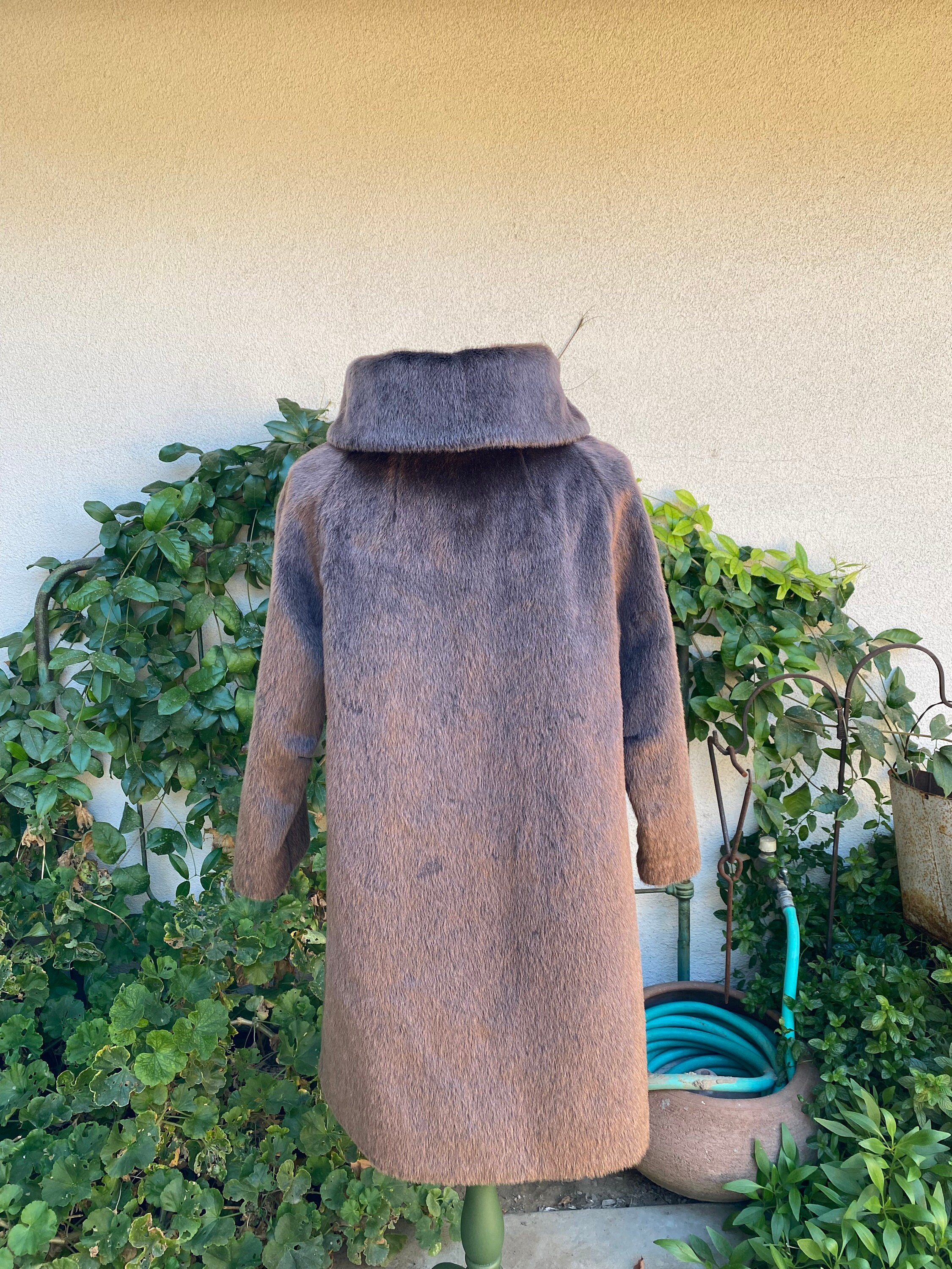 60s Brazotta Fairmoor Faux Fur Coat Taupe Swing Style Coat Size