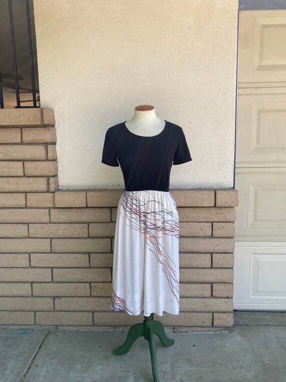 70s String Knit Cape Dress High Waist Contrast Su… - image 3