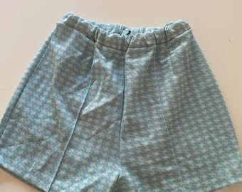 Vintage 70s Pastel Blue Houndstooth High Waisted Shorts by Montgomery Ward Size S-M