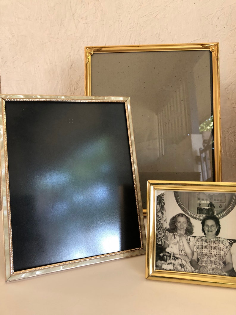 Vintage 50s 60s Brass Ornate Picture Frame Collection Gold Easel Back Frames Art Deco Filigree