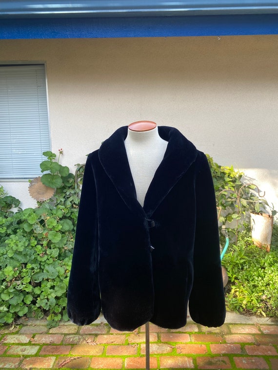 Vintage 70s Faux Fur Jacket Black Plush Teddy Bea… - image 1