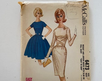 Size 14 1962 Cocktail Party Dress Pattern McCalls 6473 Uncut Slim or Full Skirt Dress "Easy to Sew"