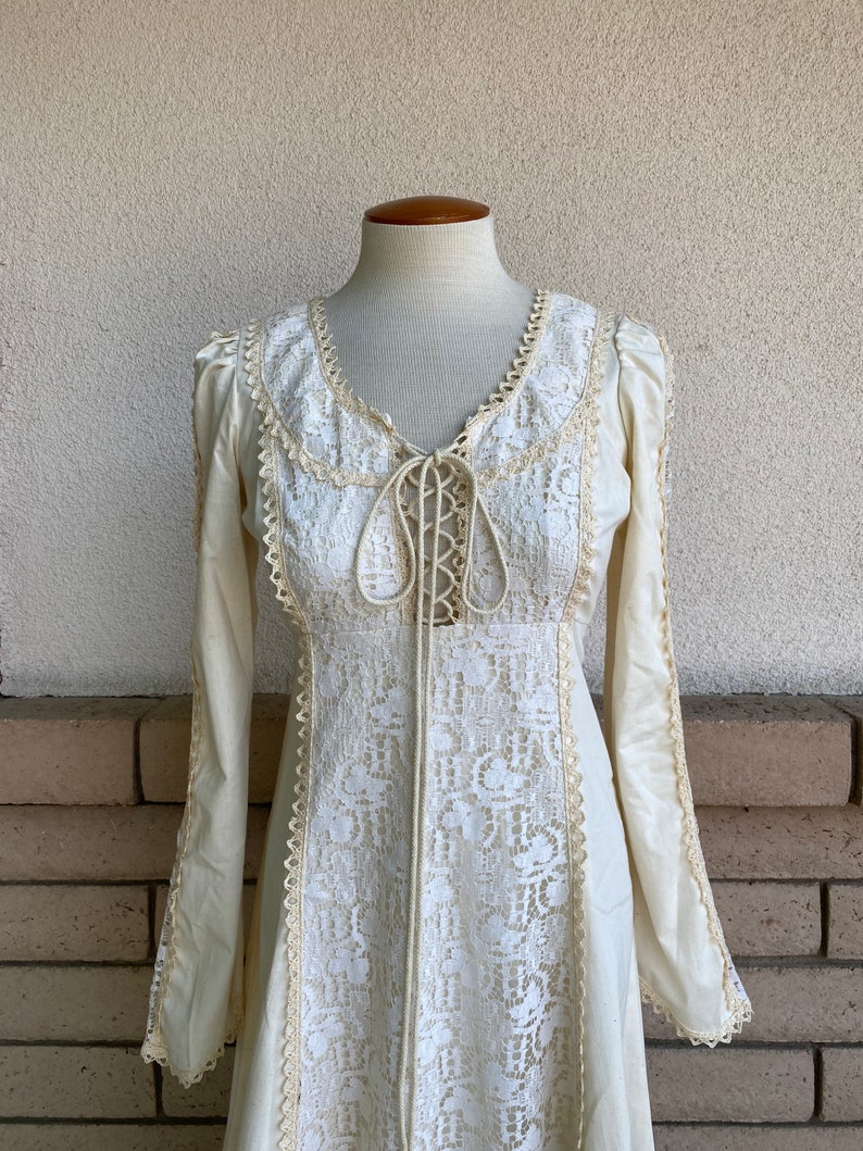 Vintage 70s Gunne Sax Dress Lace up Corset Maxi Dress Beige Jessica's ...