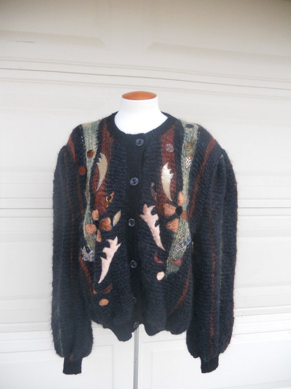 Vintage Mohair Sweater Oversized Cardigan 1980s Embellished Vintage Mohair Sweater Oversized Cardigan 1980s Embellished