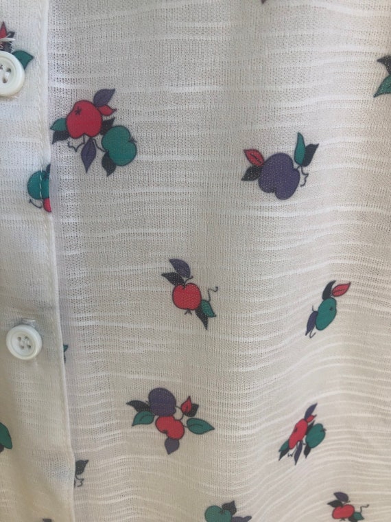 Vintage 80s Apple Blouse Novelty Print Button Up … - image 3