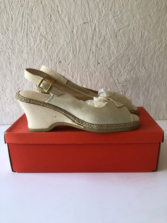 Vintage UNWORN Beige Linen Espadrilles Deadstock … - image 5