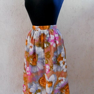 SALE Vintage High Waist Skirt, 1980s Gathered Skirt, Floral Skirt, Summer Watercolor Print Waist 26-27 image 1