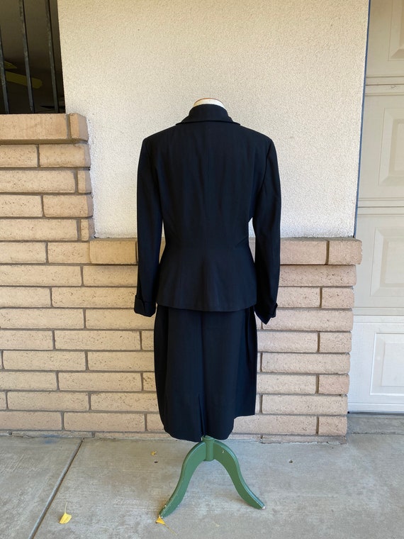 Vintage 50s Black Wool Skirt Suit Blazer Jacket a… - image 5