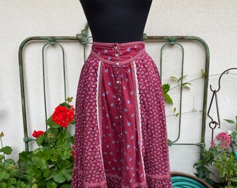 Vintage Gunne Sax Skirt // Jessica's Gunnies Button Up Calico Floral Prairie Skirt // Cranberry Lace Pockets Size XXS Waist 22