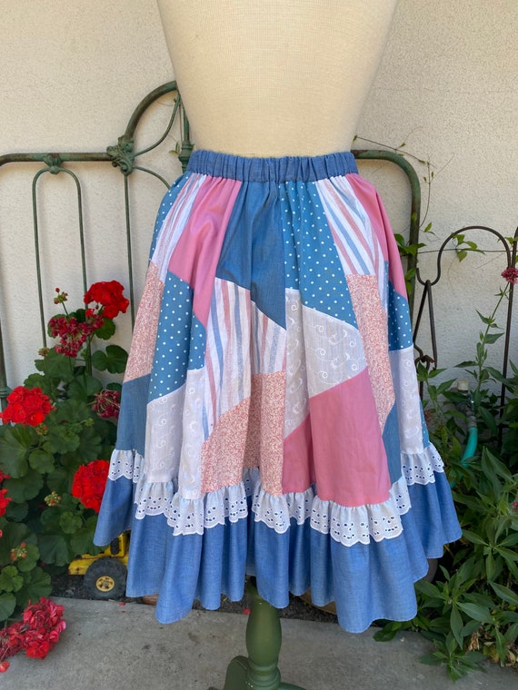 Vintage Patchwork Full Circle Skirt // Pastel Pin… - image 2