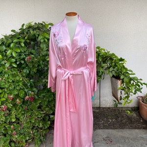 Vintage Pink Floral Natori Robe Butterfly Embroidered Belted Coverup Pockets Dressing Gown Lounge Wear Size 1X