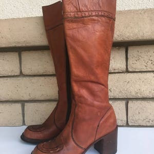 Vintage 70s Rust Woven Leather Knee High Boots Made in Uruguay Size 7 1/2 B image 3